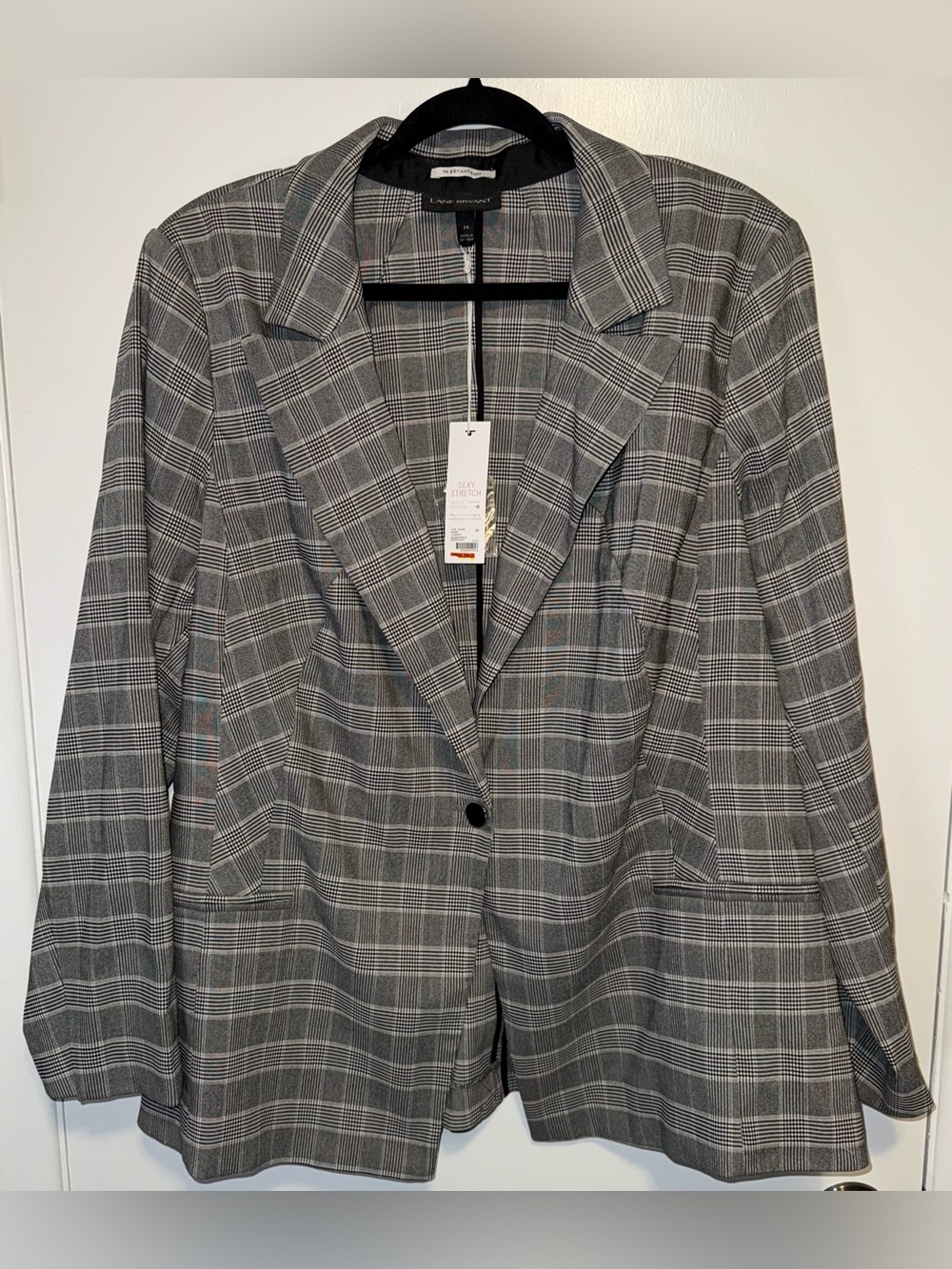 Lane Bryant Gray Plaid Single-Button Blazer